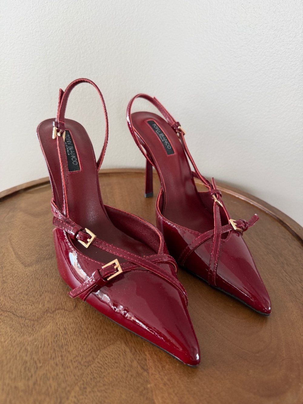 Tony Bianco Burgundy Patent Slingback Heels Size 39